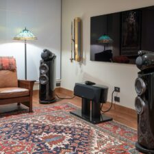 Bowers & Wilkins loudspeakers and a flat-screen TV in a media room. Author: Marisa Upson